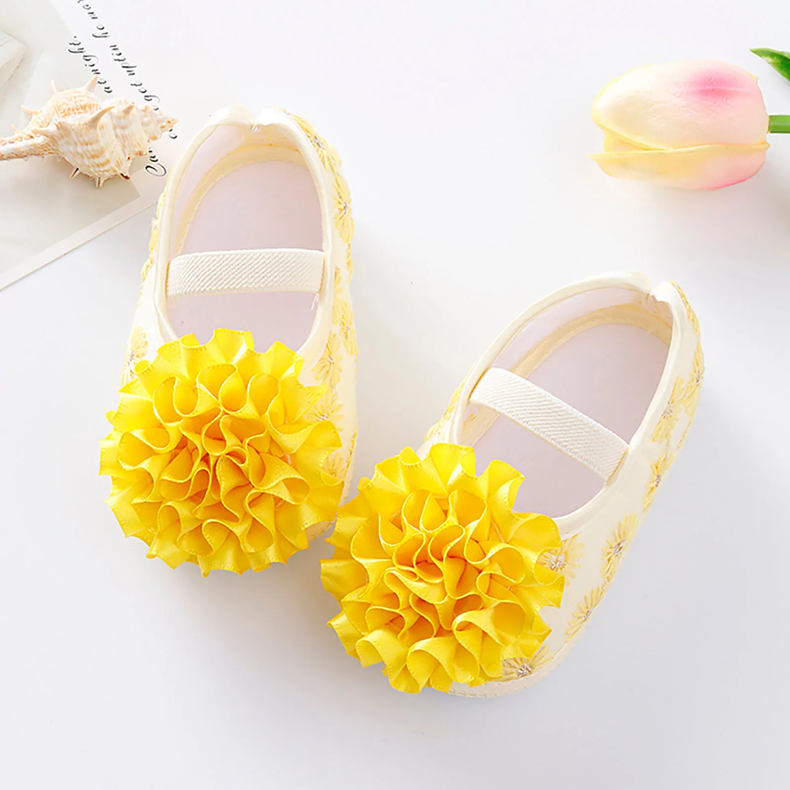 

Spring Infant Baby Girl Shoes Newborn Lace Flowers Headband Anti-Slip Soft Sole First Walkers Toddler Kids Cotton Baptism Shoes
