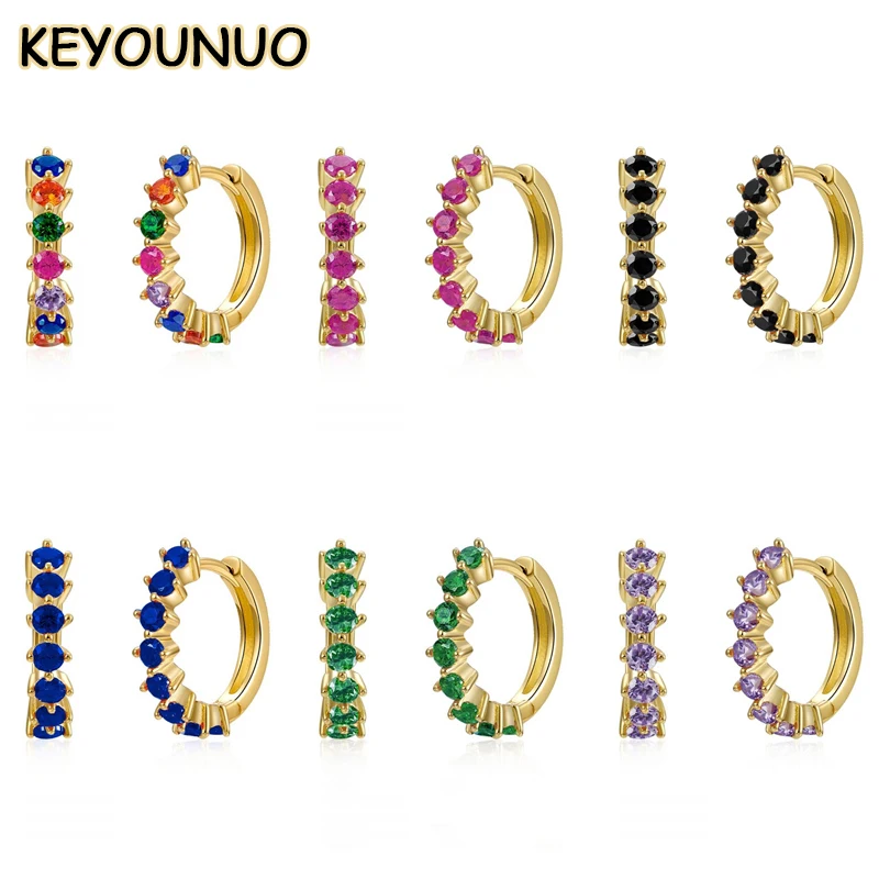 

KYOUNUO Gold Silver Filled Hoop Earrings For Women CZ Piercing Colorful Zircon Women's Hoops Earrings Fashion Jewelry Wholesale