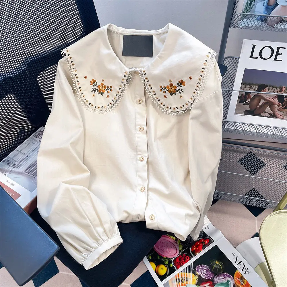 2023 Women Spring Autumn New French Long Sleeve Shirts Female Floral Embroidery Loose Shirts Ladies Loose Casual Shirts W198
2023 Women Spring Autumn New French Long Sleeve Shirts Female Floral Embroidery Loose Shirts Ladies Loose Casual Shirts W198