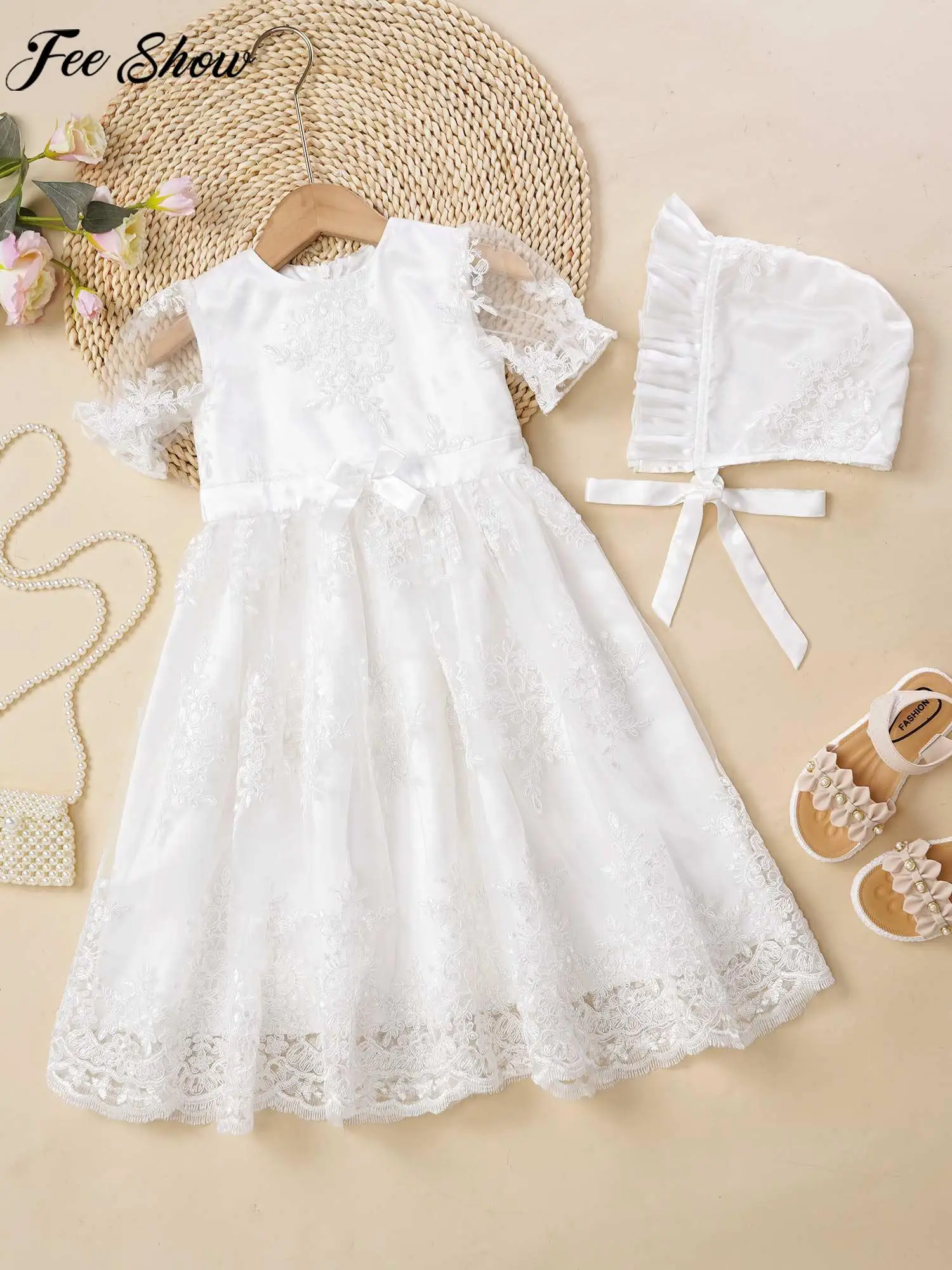 Newborn Baby Christening Clothing Girls Baptism Wedding Birthday Party Dresses Short Sleeve Bowknot Lace Mesh Tutu with Hat Set
Newborn Baby Christening Clothing Girls Baptism Wedding Birthday Party Dresses Short Sleeve Bowknot Lace Mesh Tutu with Hat Set
