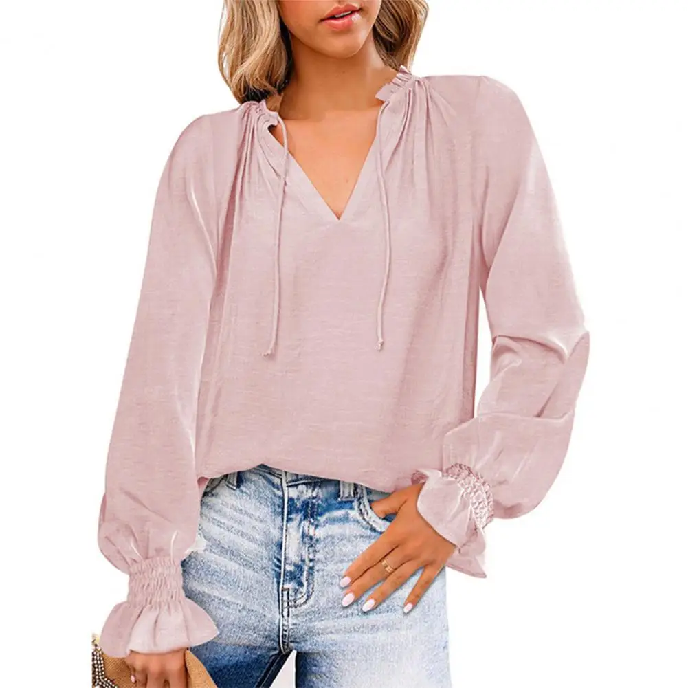Women Shirt Blouse Autumn Top V-Neck Ruffle Cuffs Front Lace-up Blouse Lantern Long Sleeve Women Casual Chiffon Blouse Female
Women Shirt Blouse Autumn Top V-Neck Ruffle Cuffs Front Lace-up Blouse Lantern Long Sleeve Women Casual Chiffon Blouse Female