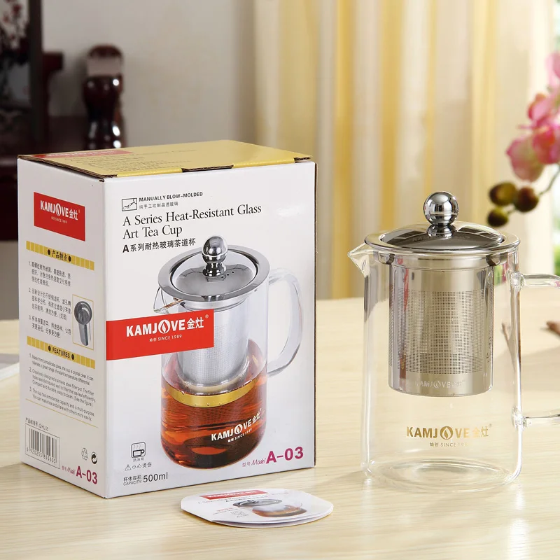 [GRANDNESS] Kamjove A-03 прозрачный стеклянный чайник из нержавеющей стали с инфузером 500 мл