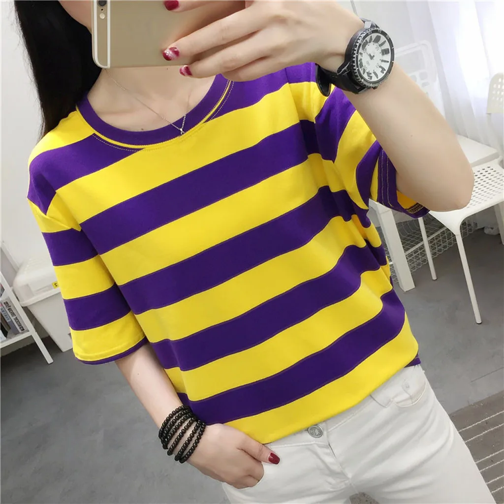 Short Neck Women Tunic T-Shirt Girls Tops Striped Sleeve Round Printed Blouse Women's Blouse 
Short Neck Women Tunic T-Shirt Girls Tops Striped Sleeve Round Printed Blouse Women's Blouse