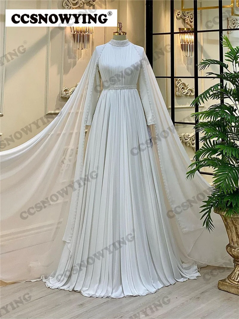 Chiffon Beaded Long Sleeve Muslim Wedding Dress for Bride High Neck Islamic Bridal Gowns Women Hijab Arabic Robe De Mariée
Chiffon Beaded Long Sleeve Muslim Wedding Dress for Bride High Neck Islamic Bridal Gowns Women Hijab Arabic Robe De Mariée