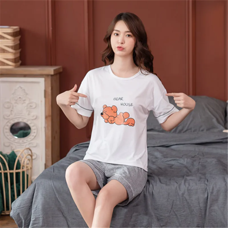 2022 Summer Plus Size Short Sleeve Pajama Sets for Women Korean Cute Cartoon Sleepwear Pyjama Homewear Pijama Mujer Home Clothes
2022 Summer Plus Size Short Sleeve Pajama Sets for Women Korean Cute Cartoon Sleepwear Pyjama Homewear Pijama Mujer Home Clothes