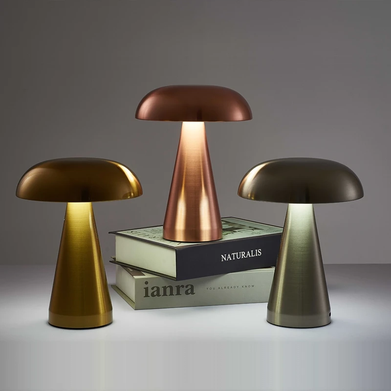 

Creative metal rechargeable Led bedroom mushroom table lamp portable touch dimmable atmosphere night lamp Bar table lamp
