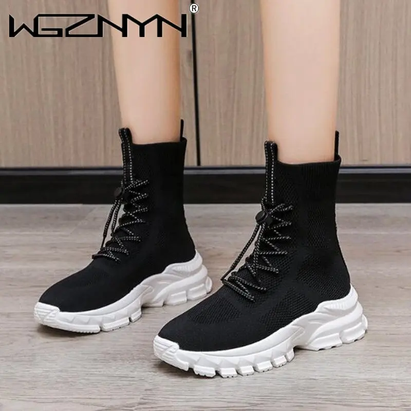 Breathable Mesh Knitted Ankle Boots Women 2023 Autumn Thick Bottom Sock Shoes Woman Non-slip Platform Short Botas White Sneakers
Breathable Mesh Knitted Ankle Boots Women 2023 Autumn Thick Bottom Sock Shoes Woman Non-slip Platform Short Botas White Sneakers