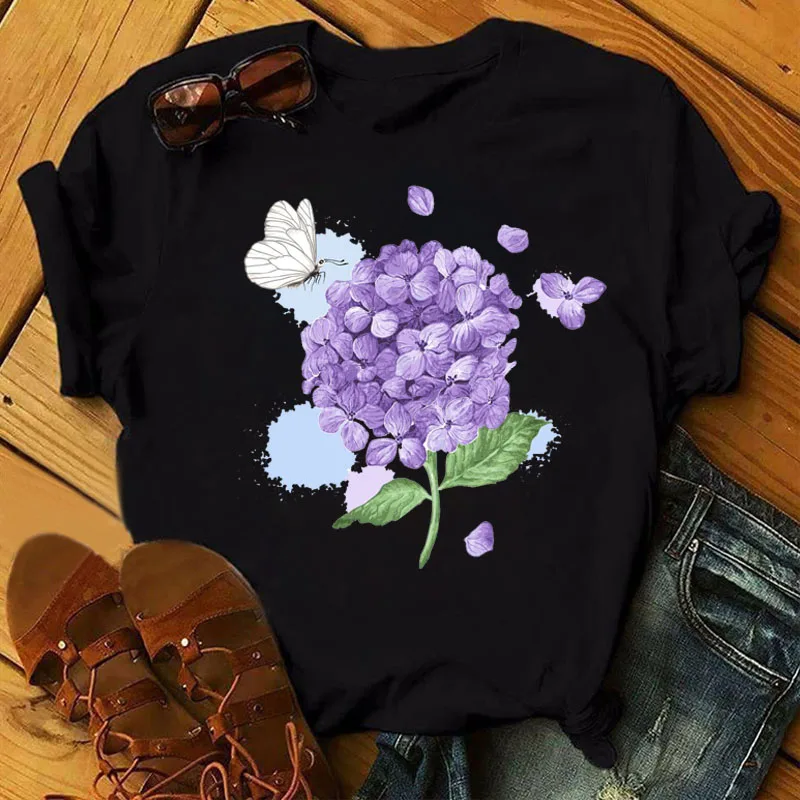 Hydrangea and Butterfly Printed T Shirt New Women Black T Shirt Harajuku Cute Graphic Tee Shirt Ladies Casual Tops Flower Tshirt
Hydrangea and Butterfly Printed T Shirt New Women Black T Shirt Harajuku Cute Graphic Tee Shirt Ladies Casual Tops Flower Tshirt