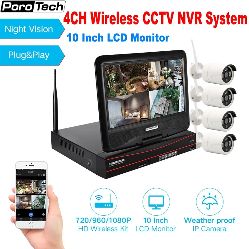 Камера видеонаблюдения водонепроницаемая 4 канала 960P 1080P Wi-Fi NVR 10 дюймов |