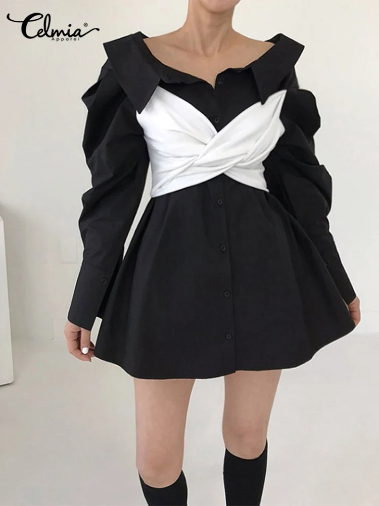 Celmia Women Korean Style Sundress Lapel Casual Puff Sleeve Buttons Shirt Dress All-match Contrast Color Patchwork Mini Dresses
Celmia Women Korean Style Sundress Lapel Casual Puff Sleeve Buttons Shirt Dress All-match Contrast Color Patchwork Mini Dresses