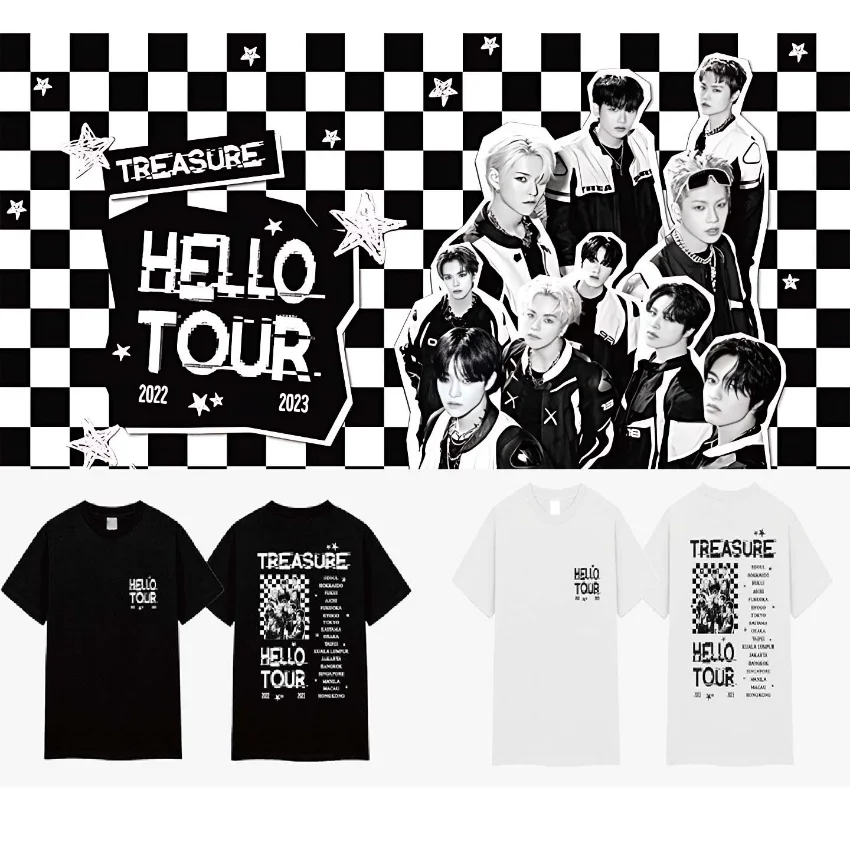 KPOP Treasure Boys HELLO TOUR T Shirt Women Men Korean Fashion Summer Short Sleeve Cotton Funny Tshirt Graphic Tees Streetwear 
KPOP Treasure Boys HELLO TOUR T Shirt Women Men Korean Fashion Summer Short Sleeve Cotton Funny Tshirt Graphic Tees Streetwear