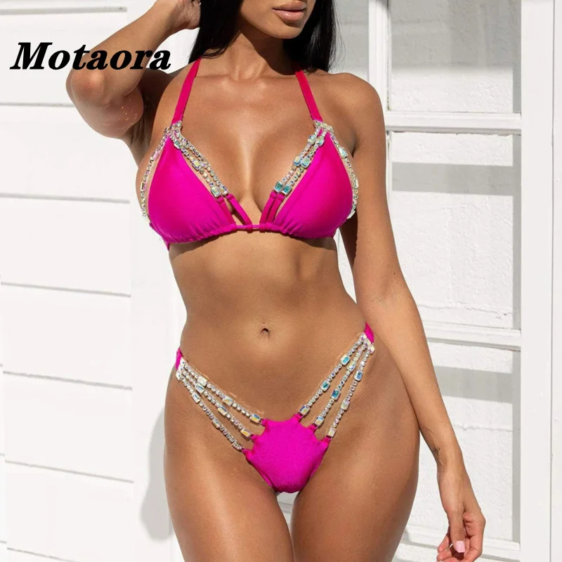 New Bling Diamond Bodysuit Sexy Solid Rose Red Swimsuit Crystal Rhinestones Chain Bikini Bandage Two Pieces Swimwear Women Swim
New Bling Diamond Bodysuit Sexy Solid Rose Red Swimsuit Crystal Rhinestones Chain Bikini Bandage Two Pieces Swimwear Women Swim