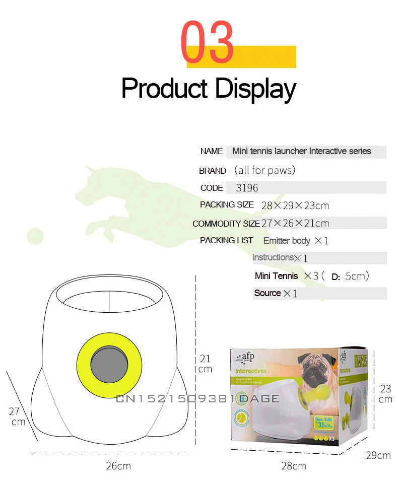 Tennis Launcher Automatic Throwing Dog Pet Toys Machine Pet Ball Throw Device 3/6/9m Section Emission with 3 Balls Dog Training
Tennis Launcher Automatic Throwing Dog Pet Toys Machine Pet Ball Throw Device 3/6/9m Section Emission with 3 Balls Dog Training