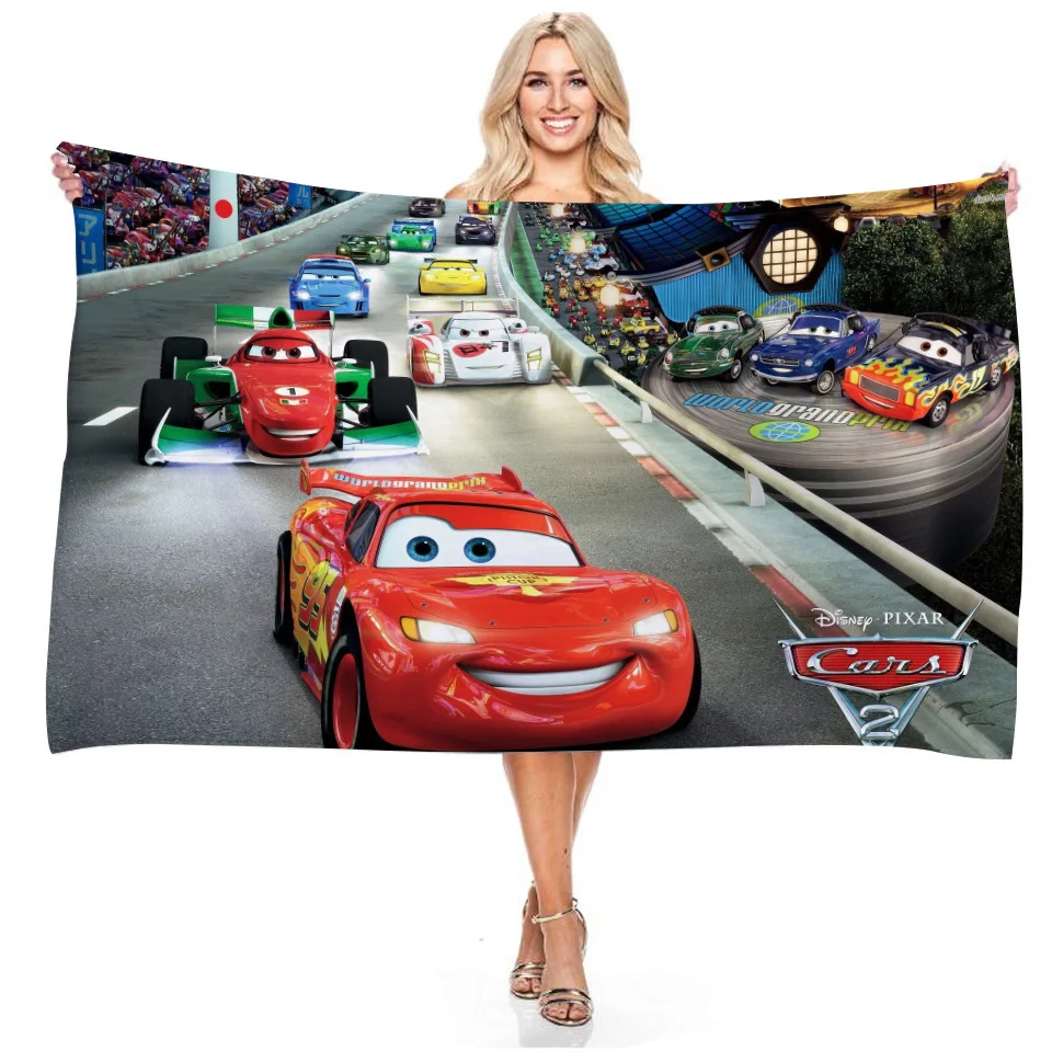 

Disney Cars Cartoon Bath Towel Lightning McQueen Anime Figures Printed Kids Swimming Beach Quick-drying Absorbent Bath Towel