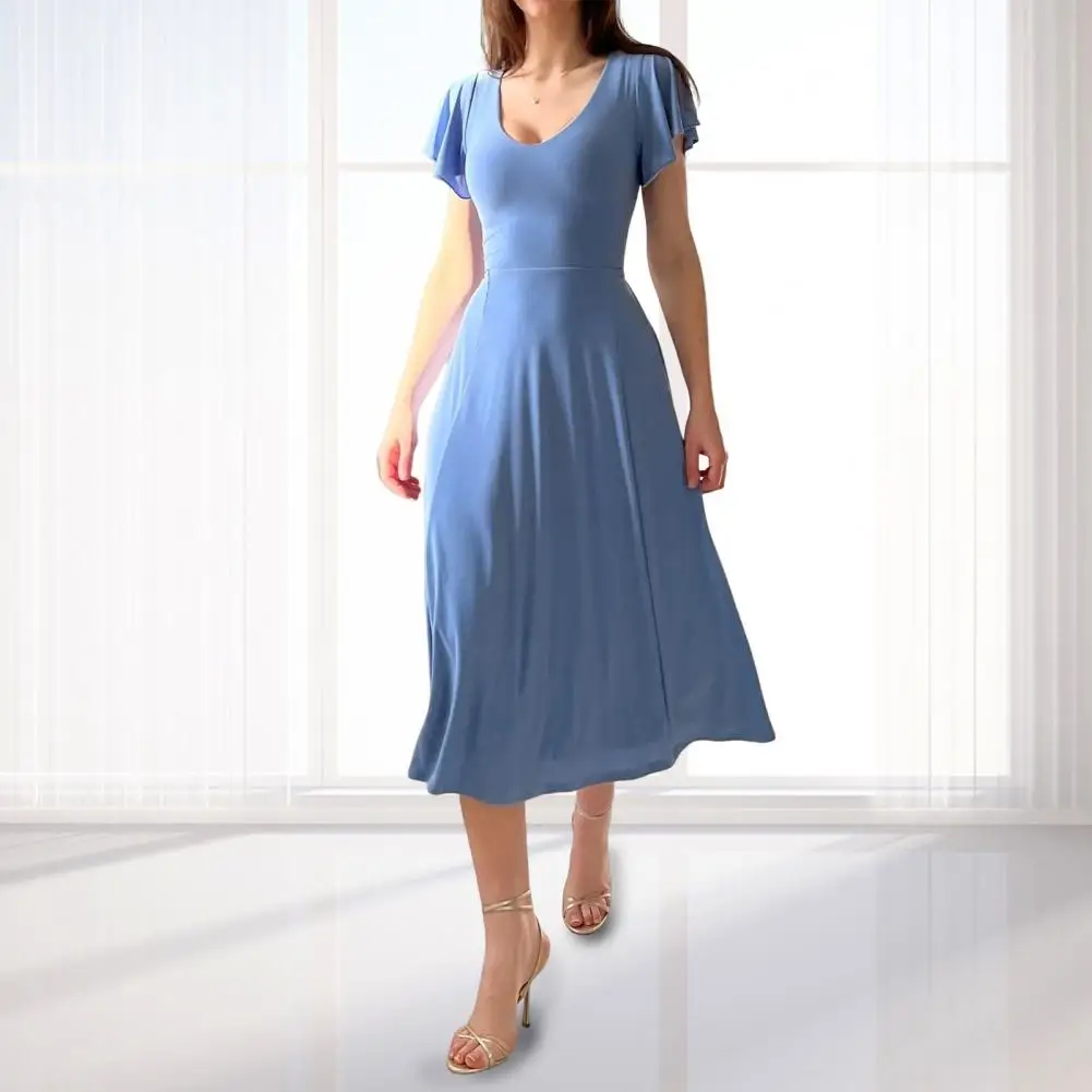 

Popular Midi Dress Waist Tight Colorfast Lady Summer Casual Loose Hem Dress Comfy Women Dress Daily Clothing
