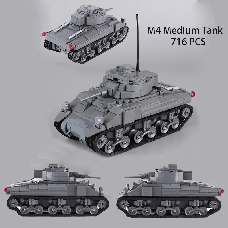 

WW2 Vehicles US M4 Medium Tank Building Blocks Accessories Military Army Solider Weapons Moc Vehicle Truck Car Bricks Kids Toy