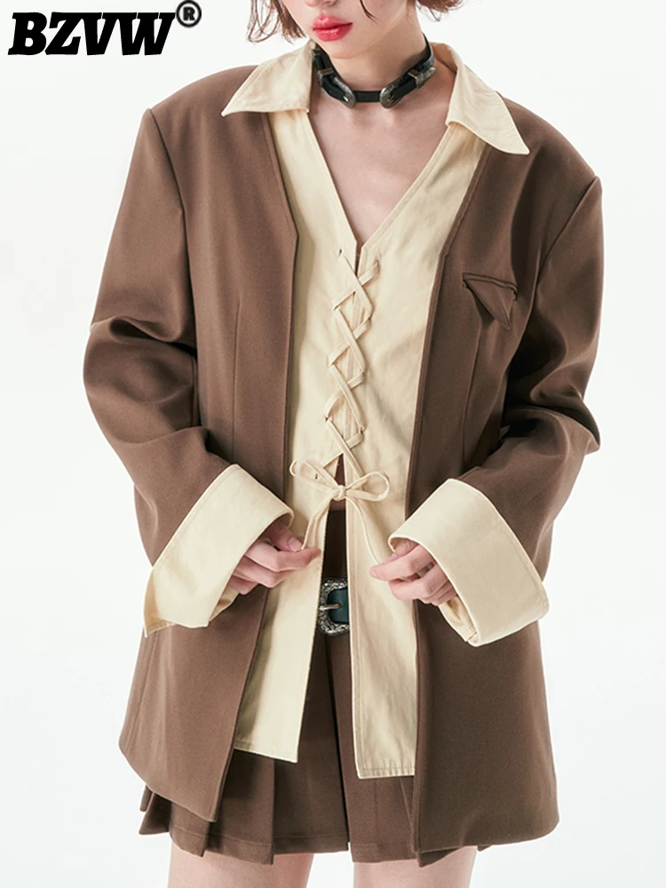 Женский блейзер цвета хаки BZVW с длинным рукавом, свободного покроя, с отложным воротником, батальных размеров, весна-осень 2023 CP0709
Женский блейзер цвета хаки BZVW с длинным рукавом, свободного покроя, с отложным воротником, батальных размеров, весна-осень 2023 CP0709