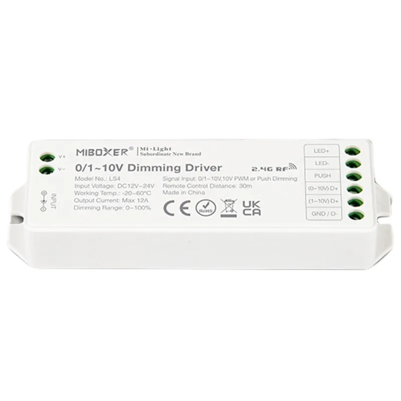 MiBoxer LS4 0-10V 1-10V 10V PWM Dimming Driver Push Button Dimming LED Controller DC12-24V 2.4G Wireless Smartphone APP Control
MiBoxer LS4 0-10V 1-10V 10V PWM Dimming Driver Push Button Dimming LED Controller DC12-24V 2.4G Wireless Smartphone APP Control