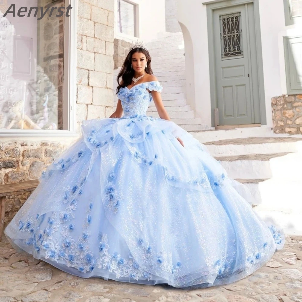 Aenyrst Light Blue Quinceanera Dresses 3D Flower Appliques Beaded Princess Birthday Ball Gown Vestidos de 15 Años Sweet 16 
Aenyrst Light Blue Quinceanera Dresses 3D Flower Appliques Beaded Princess Birthday Ball Gown Vestidos de 15 Años Sweet 16