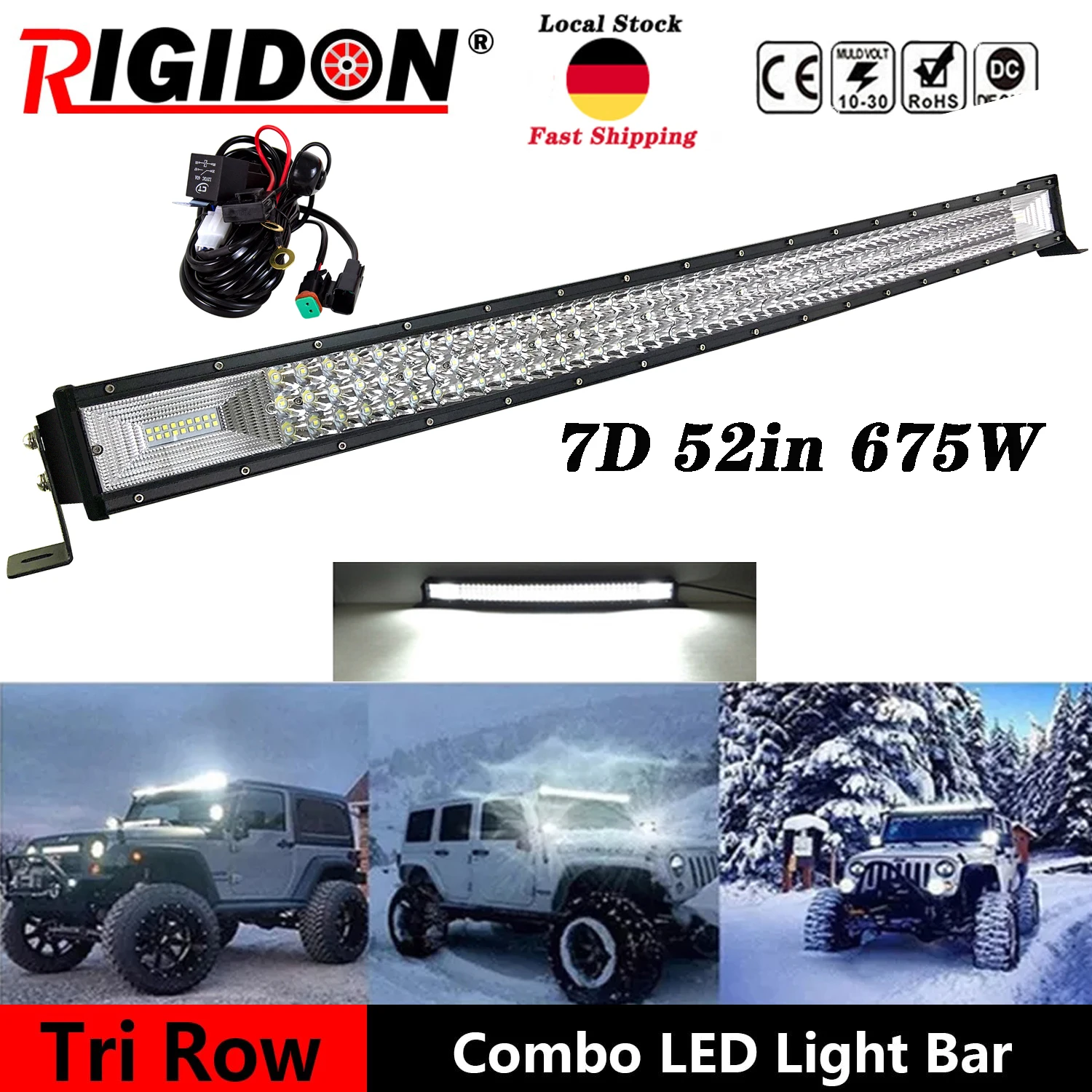 RIGIDON 52 inch 675W 7D Tri-Row Curved LED Light Bar Flood Spot Combo Beam Driving Lamp for Off-road Boat Truck 4WD SUV ATV UTV
RIGIDON 52 inch 675W 7D Tri-Row Curved LED Light Bar Flood Spot Combo Beam Driving Lamp for Off-road Boat Truck 4WD SUV ATV UTV