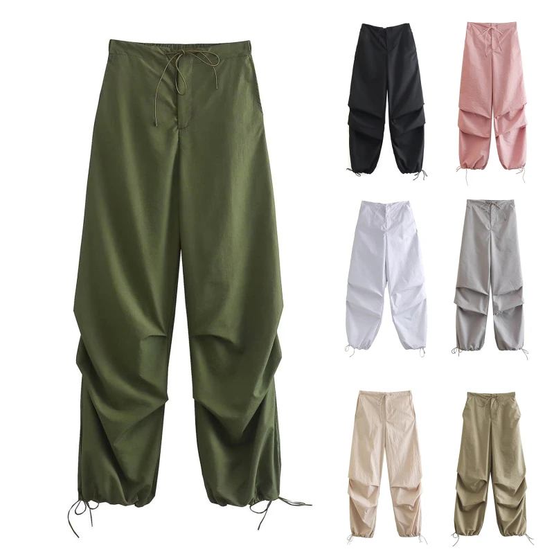 Women Fashion Parachute Pants Casual Solid Low Waist Drawstring Baggy Trousers Female Vintage High Elastic Waist Cargo Pants
Women Fashion Parachute Pants Casual Solid Low Waist Drawstring Baggy Trousers Female Vintage High Elastic Waist Cargo Pants