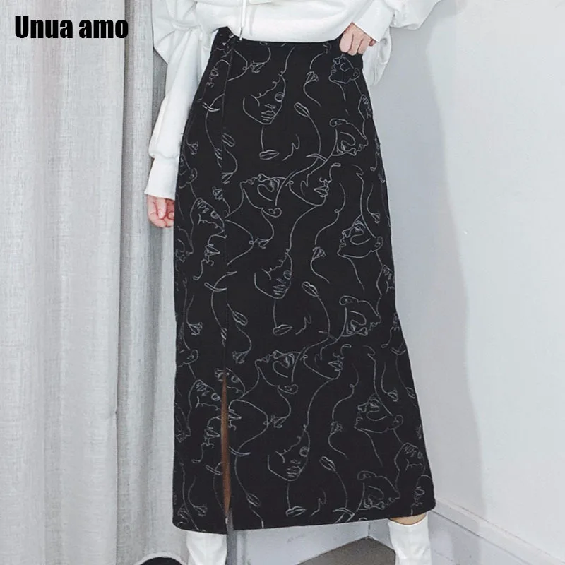 Vintage Hand-painted Print Denim Women Skirt High Waist Split Skirts Spring Summer Casual A-line Black Jeans Faldas Largas
Vintage Hand-painted Print Denim Women Skirt High Waist Split Skirts Spring Summer Casual A-line Black Jeans Faldas Largas