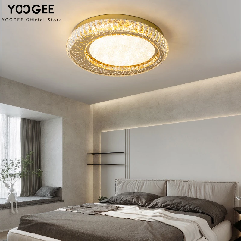 

YOOGEE Modern Ceiling Lamp for Living Room Gold Led Crystal Bedroom Ceiliing Chandelier Round Design Home Decor Ceiling Light