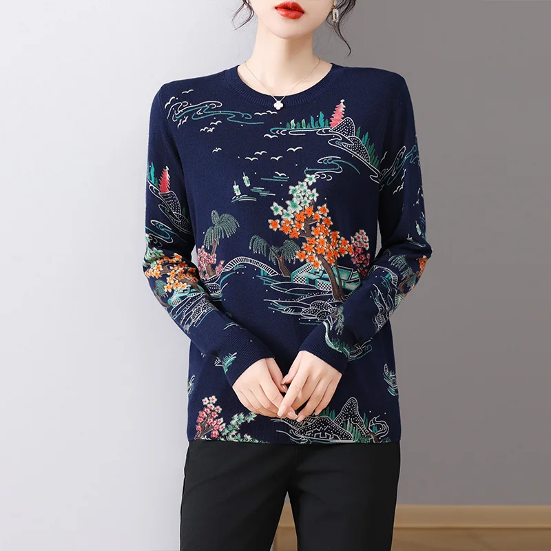 Chinese Style Print Women's Sweaters Spring Autumn Women's Fashion Pullovers Long Sleeve Blusas Soft Knitwears Clothes For Women
Chinese Style Print Women's Sweaters Spring Autumn Women's Fashion Pullovers Long Sleeve Blusas Soft Knitwears Clothes For Women