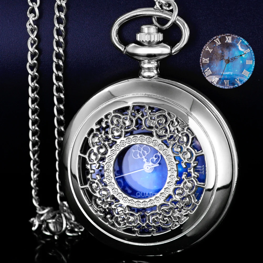 

Fashion Starry Sky Blue Dial Antique Quartz Pocket Watch Necklace Pendant Analog Design Souvenir Gift for Women Men