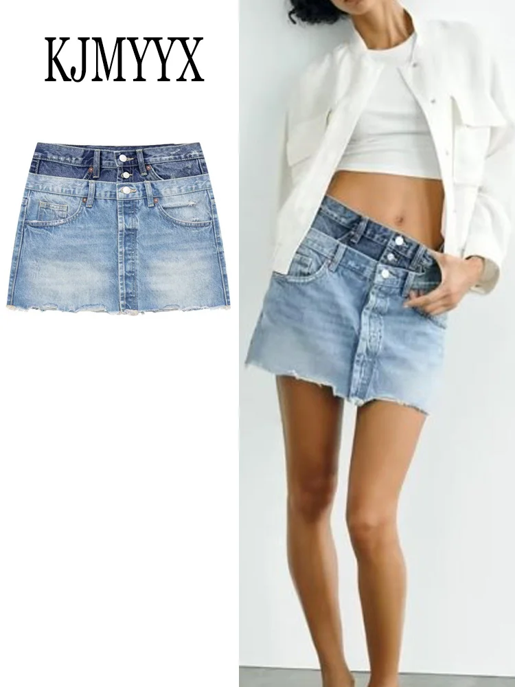 

KJMYYX New Summer Female Fashion Contrasting Jeans Shorts For Women Casual Design Inspired Button Embellished Mini Denim Shorts