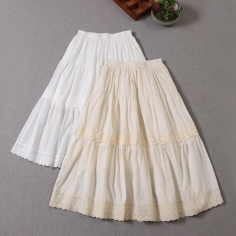 Mori Girl Sweet Lace Elastic Waist Skirts Women Clothing Japanese Embroidery white beige Color Female Kawaii cotton Skirts U412
Mori Girl Sweet Lace Elastic Waist Skirts Women Clothing Japanese Embroidery white beige Color Female Kawaii cotton Skirts U412