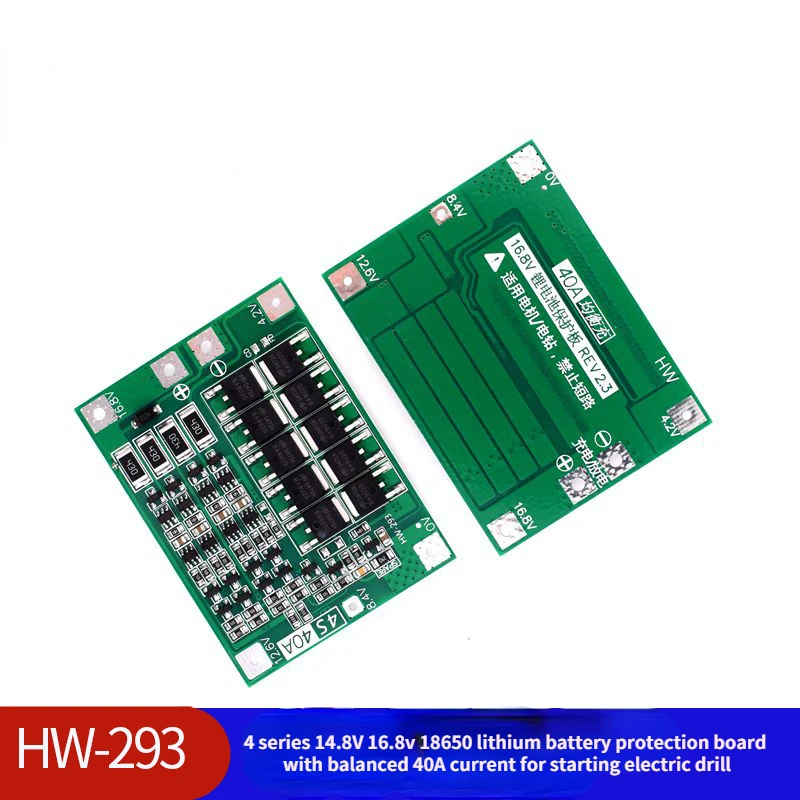 4 series 14.8V 16.8v 18650 lithium battery protection board with balanced 40A current for starting electric drill
4 series 14.8V 16.8v 18650 lithium battery protection board with balanced 40A current for starting electric drill