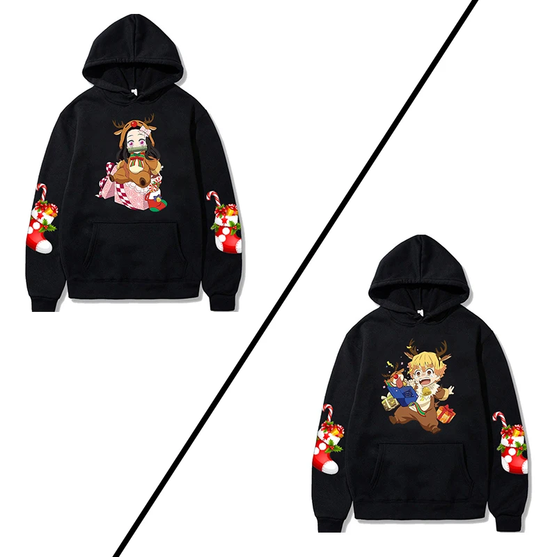 

Christmas Couple Anime Hoodie Kawaii Demon Slayer Nezuko & Zenitsu Print Pullover Boys Girls Sweatshirts Harajuku Causal Clothes