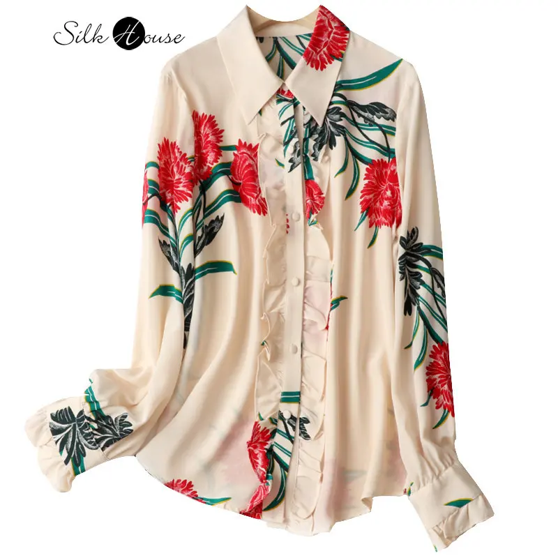 New French Silk Long Sleeved Shirt Women's Design Sense of Minority Temperament Auricle Print Top Mulberry Silk Shirt
New French Silk Long Sleeved Shirt Women's Design Sense of Minority Temperament Auricle Print Top Mulberry Silk Shirt
