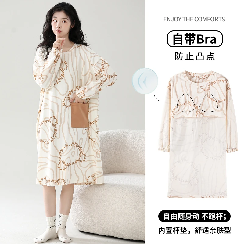 Autumn Nightdress For Woman Cotton Sweet Homewear With Chest Pad Outfit Young Girl Long Sleeve Nightgowns
Autumn Nightdress For Woman Cotton Sweet Homewear With Chest Pad Outfit Young Girl Long Sleeve Nightgowns
