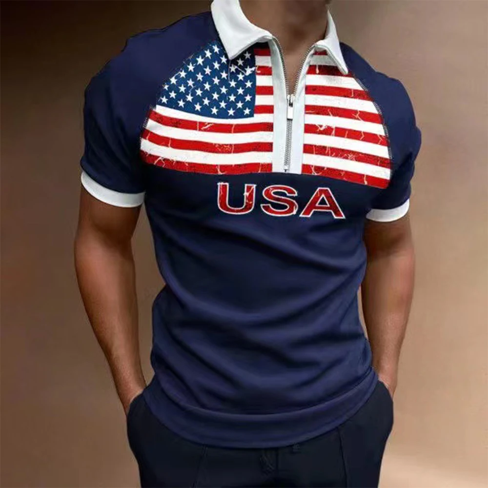 Summer Short Sleeve Zipper Lapel Tops Men USA Flag Casual Slim Golf Sport Tee Top Men's Clothing Pullover A50
Summer Short Sleeve Zipper Lapel Tops Men USA Flag Casual Slim Golf Sport Tee Top Men's Clothing Pullover A50