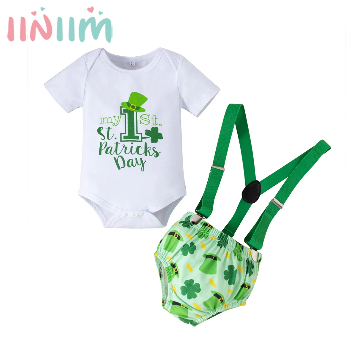 Baby Birthday Outfits Four-leaf Clover Print Short Sleeve Romper with Suspender Briefs Infant St. Patrick's Day Party Costume
Baby Birthday Outfits Four-leaf Clover Print Short Sleeve Romper with Suspender Briefs Infant St. Patrick's Day Party Costume