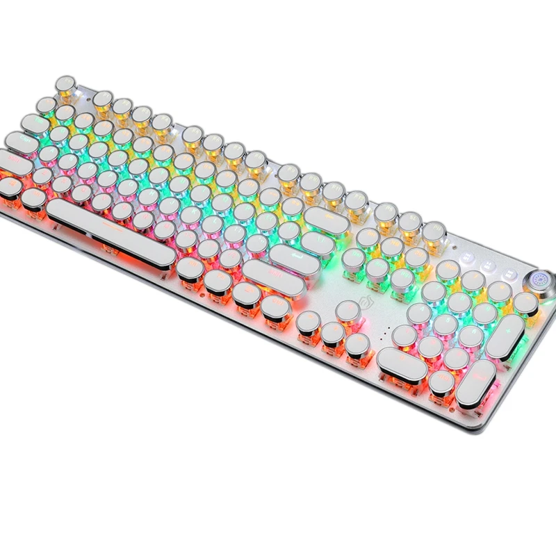 

Игровая механическая клавиатура, металлическая панель светодиодный ная подсветка, USB Проводная, круглые колпачки клавиш в стиле пишущей ма...