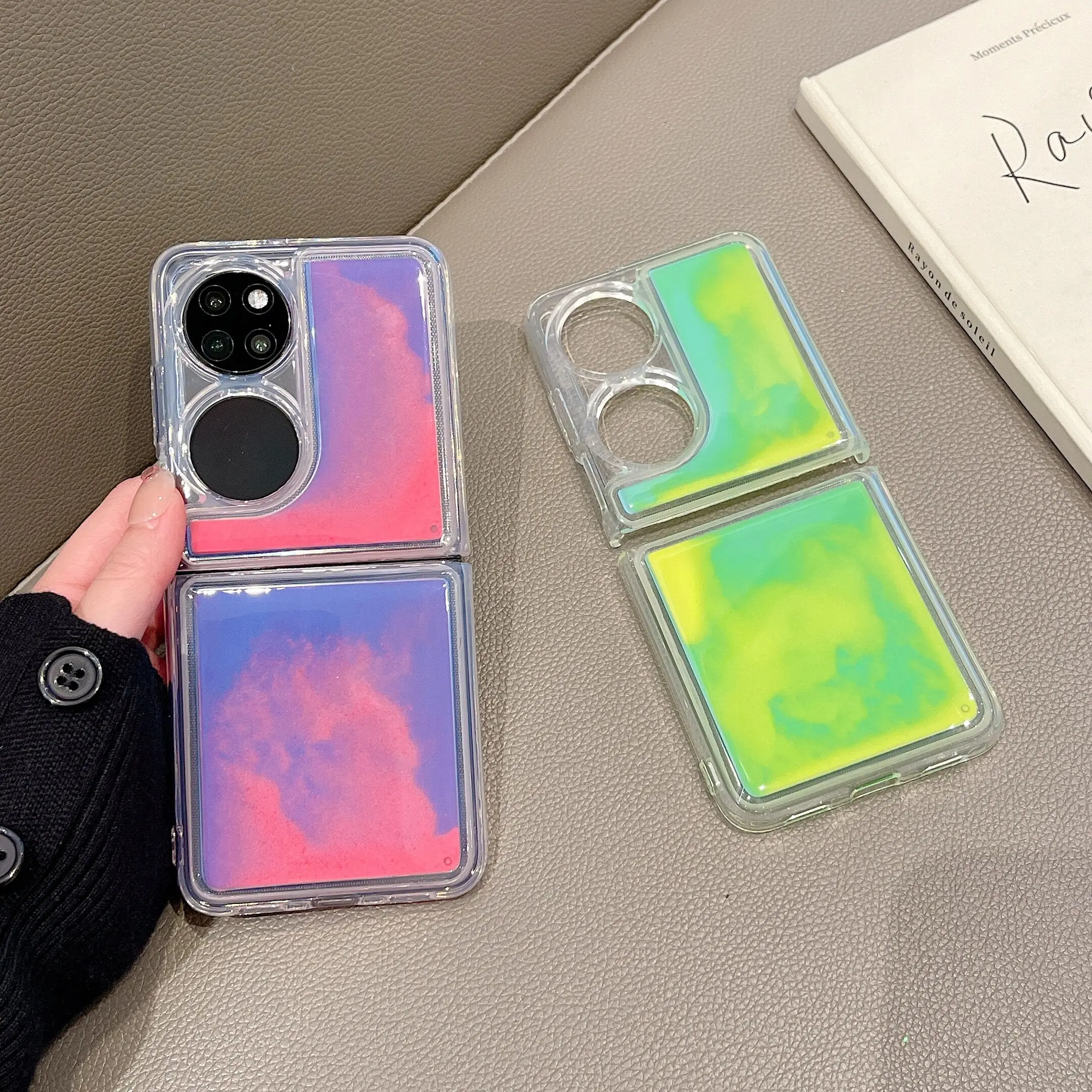 

Luminous Neon Sand Liquid Quicksand Case For Huawei P50 Pocket 5G Glitter Cover For Huawei P50 Pocket Glow The Dark Case capa