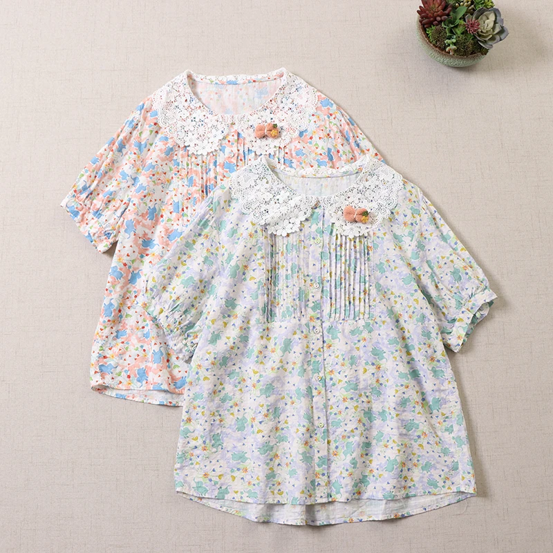 Summer Sweet Floral Pleated Shirt Women Short Sleeve Single Breasted Casual Tops Ar050309
Summer Sweet Floral Pleated Shirt Women Short Sleeve Single Breasted Casual Tops Ar050309