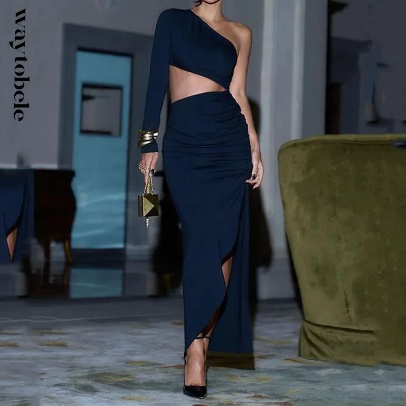 Waytobele Women Maxi Dress Stylish Solid Long Sleeve Round Neck One Shoulder Hollow Out Slit Irregular Evening Dress Streetwear
Waytobele Women Maxi Dress Stylish Solid Long Sleeve Round Neck One Shoulder Hollow Out Slit Irregular Evening Dress Streetwear
