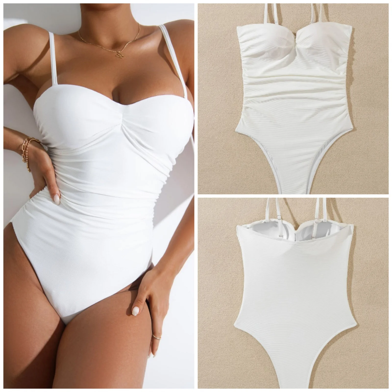 Pure White One Piece Swimsuit Sexy Sling Quick Dry Belt Underwire High Fork Swimsuit Pleated Stretch Beach Bikini Swimwear
Pure White One Piece Swimsuit Sexy Sling Quick Dry Belt Underwire High Fork Swimsuit Pleated Stretch Beach Bikini Swimwear
