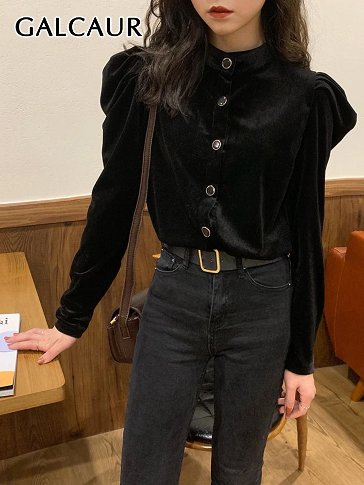 GALCAUR Black Loose Shirt For Women Stand Collar Puff Sleeve Solid Minimalist Blouses Female Korean Fashion Clothes Style New
GALCAUR Black Loose Shirt For Women Stand Collar Puff Sleeve Solid Minimalist Blouses Female Korean Fashion Clothes Style New