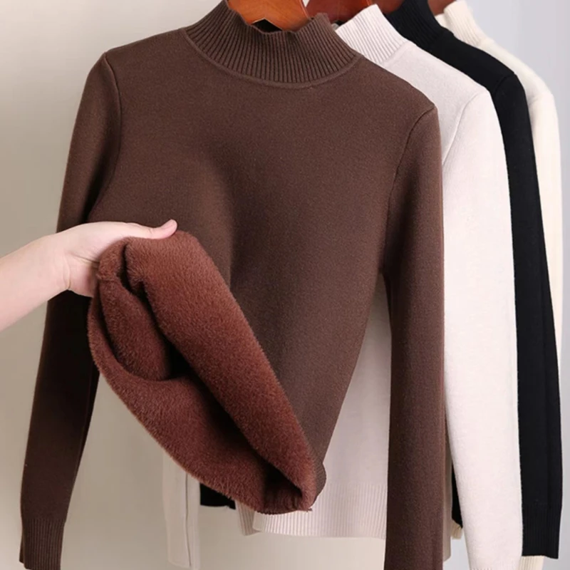 

Женский зимний свитер с высоким воротом, элегантный плотный теплый вязаный пуловер свободного кроя, Базовая Трикотажная одежда, джемпер, Прямая поставка