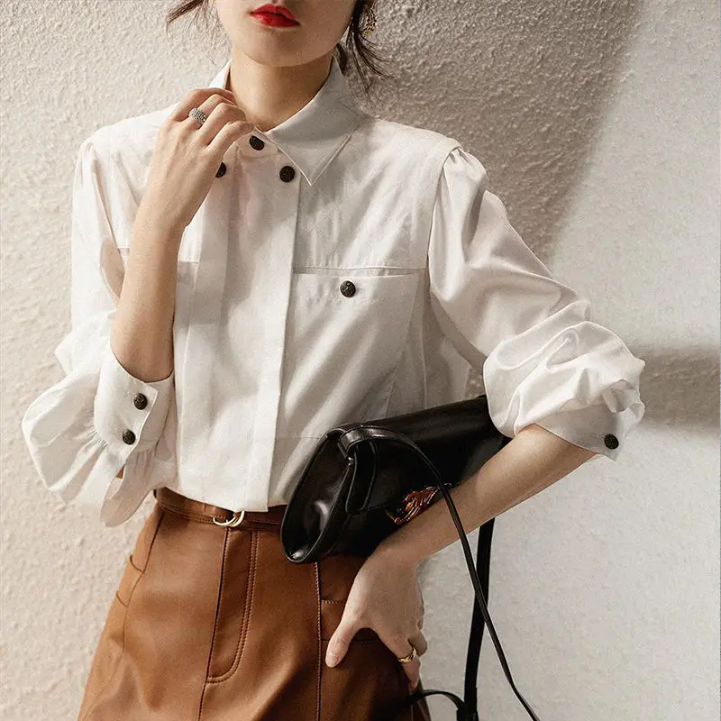 Women Shirts 2022 Spring New In Turn Down Collar Long Sleeve Tops Female Office Lady Style Buttons White Blouse Elegant Fashion
Women Shirts 2022 Spring New In Turn Down Collar Long Sleeve Tops Female Office Lady Style Buttons White Blouse Elegant Fashion