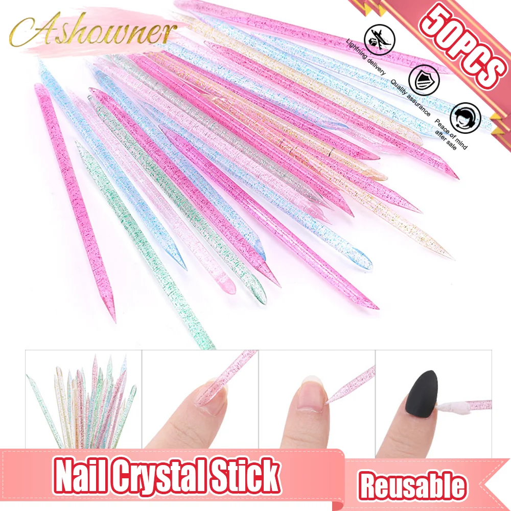 50pcs Nail Crystal Stick Nail Art Cuticle Pusher Reusable Double End Cuticles Remove Regrowth Pedicure Nails Manicures Tools
50pcs Nail Crystal Stick Nail Art Cuticle Pusher Reusable Double End Cuticles Remove Regrowth Pedicure Nails Manicures Tools