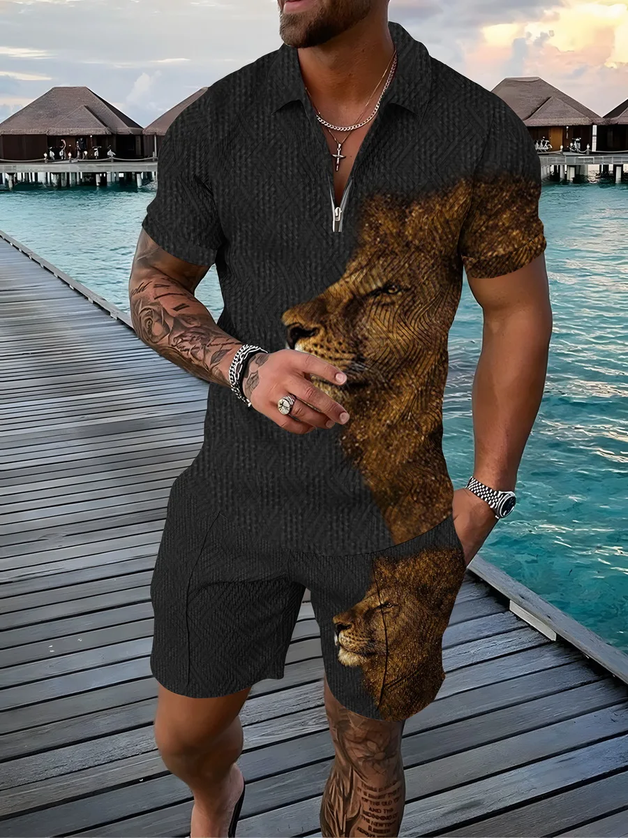 Summer 2022 New Lion Men's Tracksuit Sportswear Short Sleeve Zip Polo Shirt + Shorts Set Men Outdoor Casual Street 2 Piece Set
Summer 2022 New Lion Men's Tracksuit Sportswear Short Sleeve Zip Polo Shirt + Shorts Set Men Outdoor Casual Street 2 Piece Set