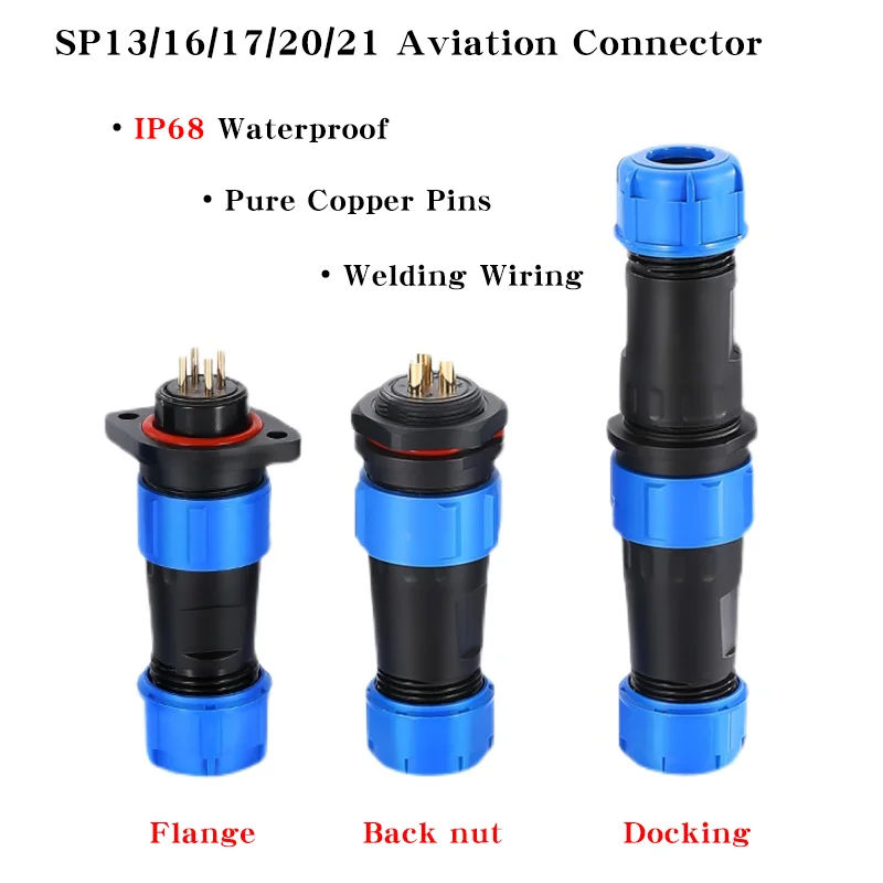 

SP13 SP17 SP21 Panel Mount Aviation Connector 2Pin-12Pin Back Nut/Flange/Docking Type Plug&Socket IP68 Waterproof Welding Wiring