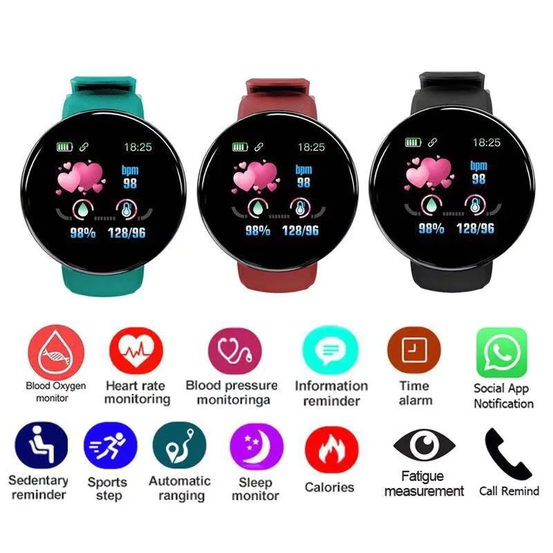 D18 Smart Watch Heart Rate Monitor Smartwatch Fitness Tracker Watches for Men Women Band Bracelet For Android IOS |