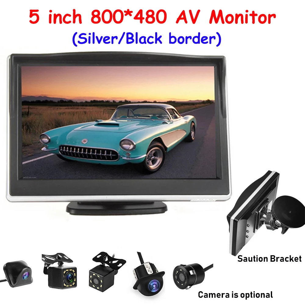 

Car Monitor HD 800*480 5 inch TFT LCD Screen Reversing Parking Monitor with 2 Video Input For Reverse Rearview Camera